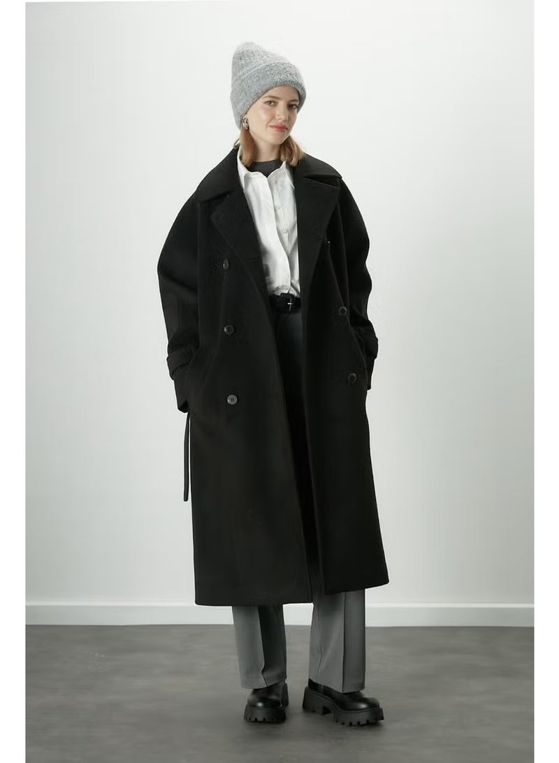 Manuka Danish Cashmere Double Breasted Coat Black - Image 3